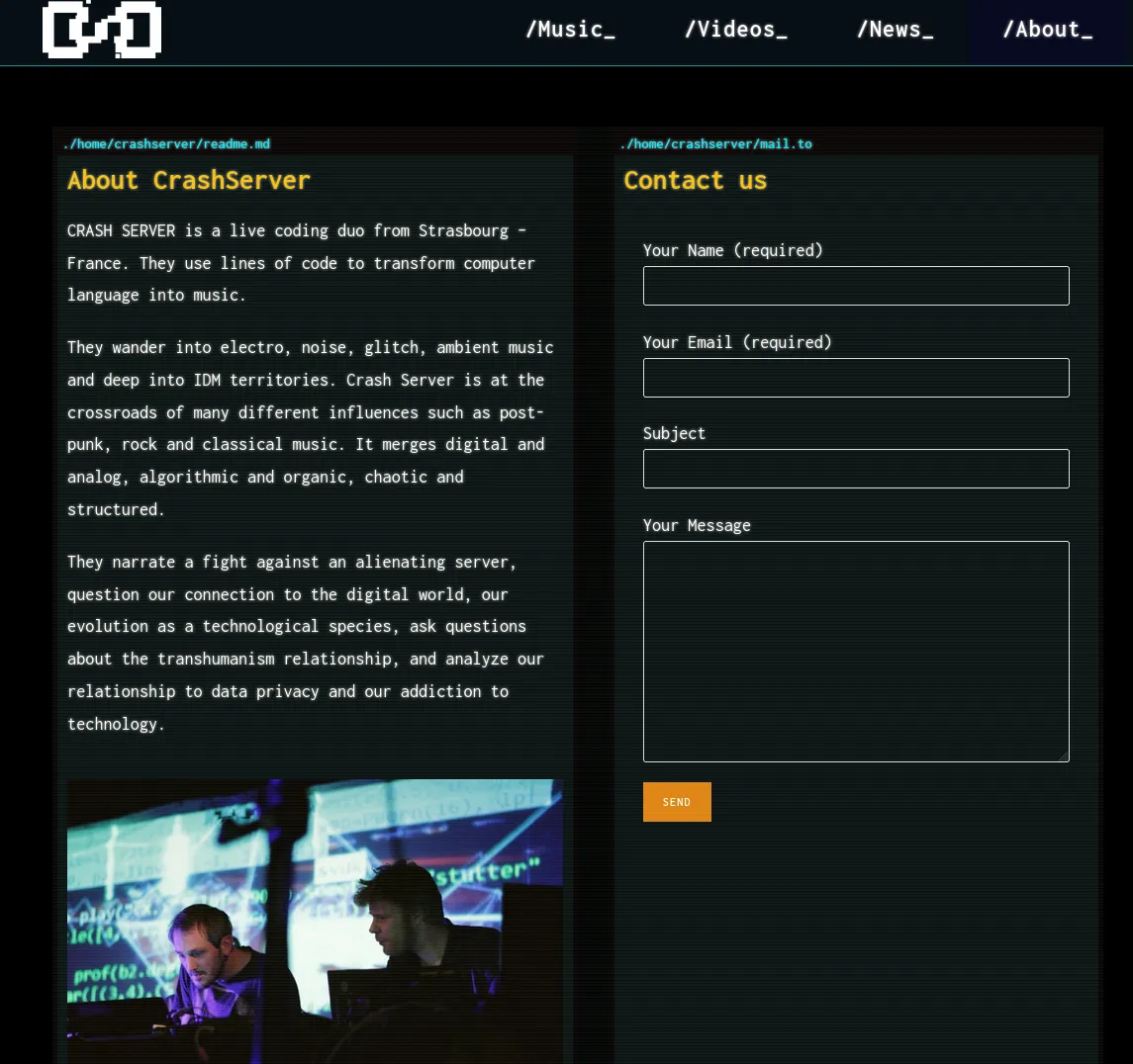 le site web de CrashServer - contact page'